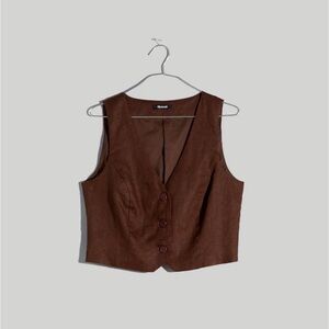 Madewell 100% Linen Brown Button-Front Crop Vest